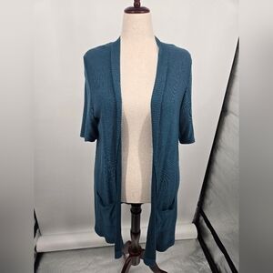 Eileen Fisher Teal Blue Green  Open-Front Long Cardigan XL (6446)
